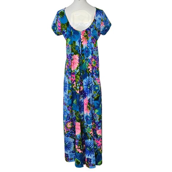 Waltah Clarke Vintage Hawaiian Maxi Dress, Short Sleeve, Vibrant, Floral, Small - Picture 2 of 10